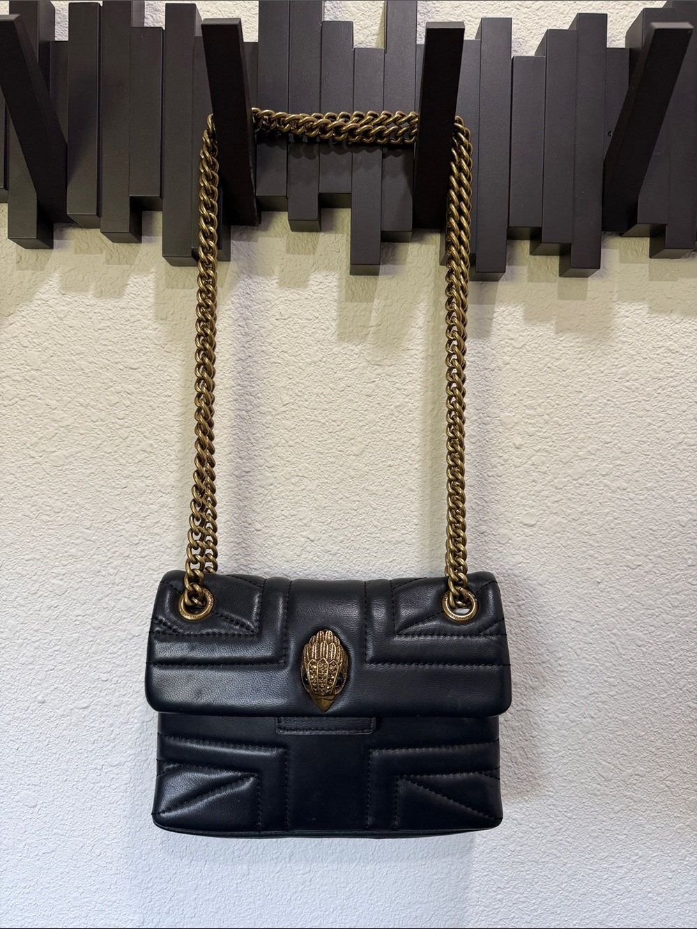 Kurt Geiger Black Quilted Shoulder Bag with Gold Chain